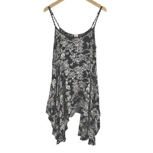 Honolua Wahine Black Floral Handkerchief Hem Cami Top M Tropical Flowy Boho